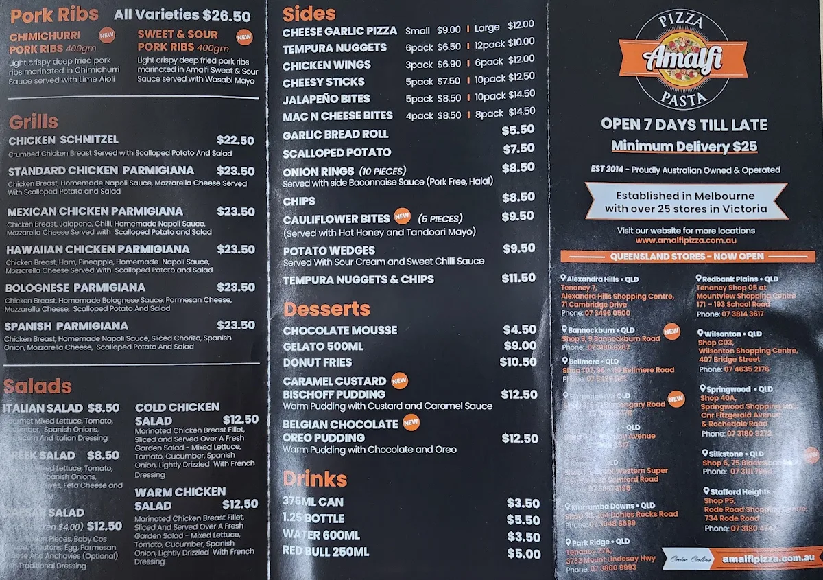 Menu, Amalfi Pizza & Pasta Ipswich