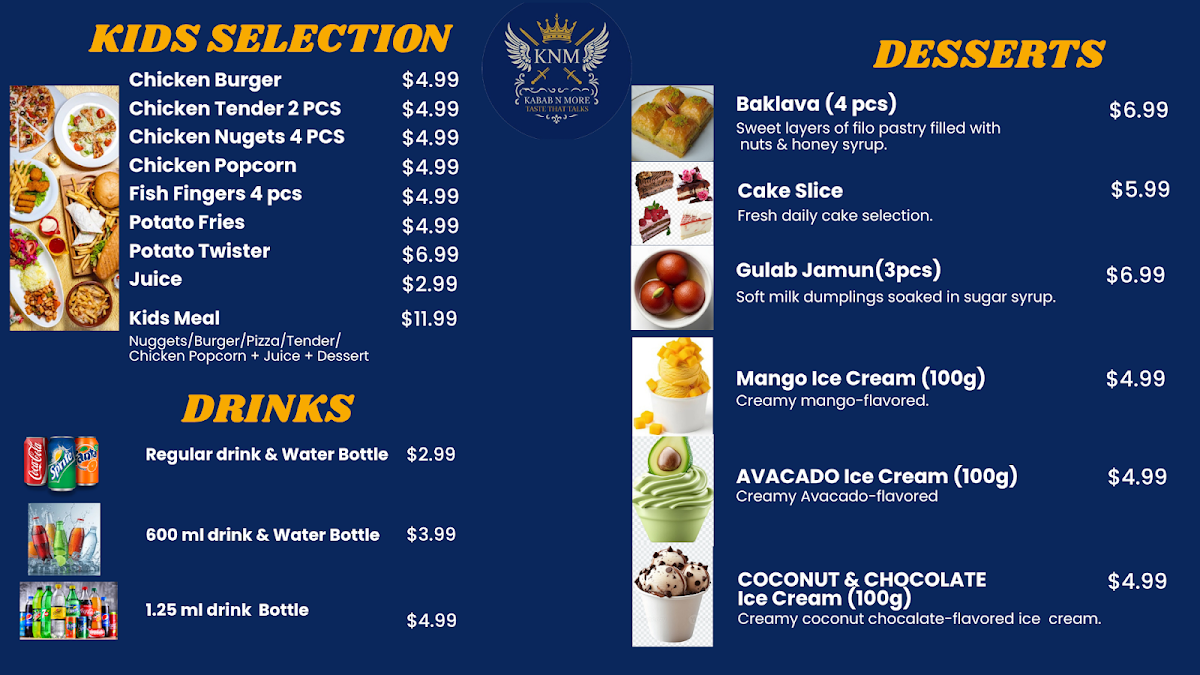 Menu, Kabab N More halal