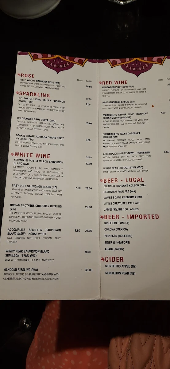 Menu, Saffron Indian Restaurant Inglewood