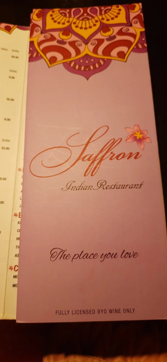 Menu, Saffron Indian Restaurant Inglewood