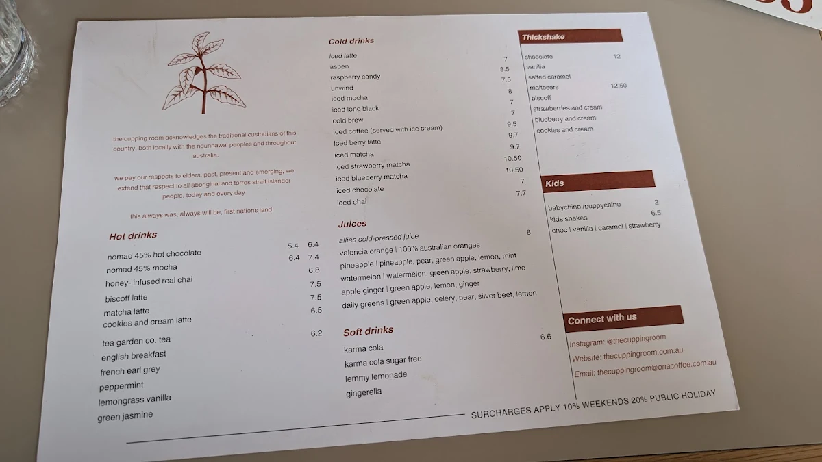 Menu, The Cupping Room