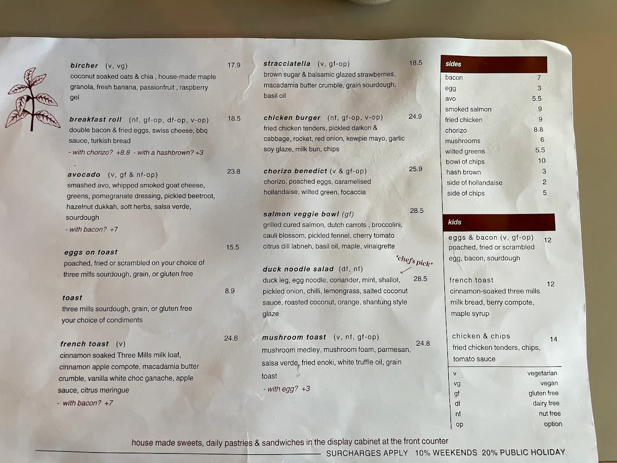 Menu, The Cupping Room