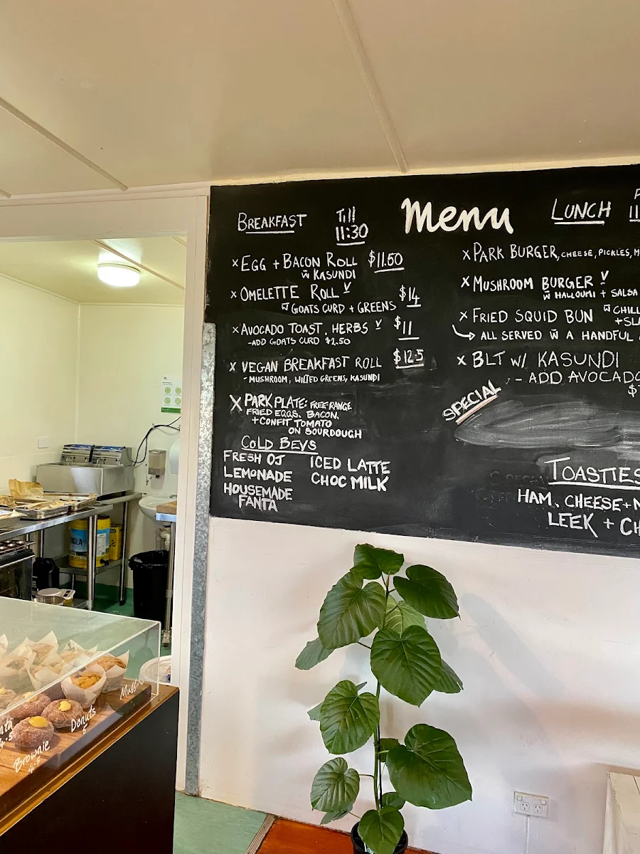 Menu, Park Beach cafe