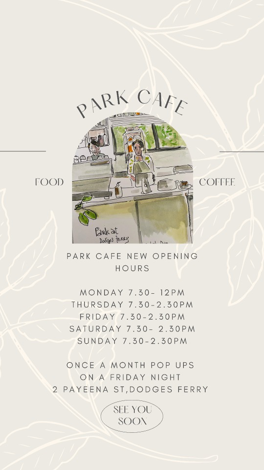Menu, Park Beach cafe