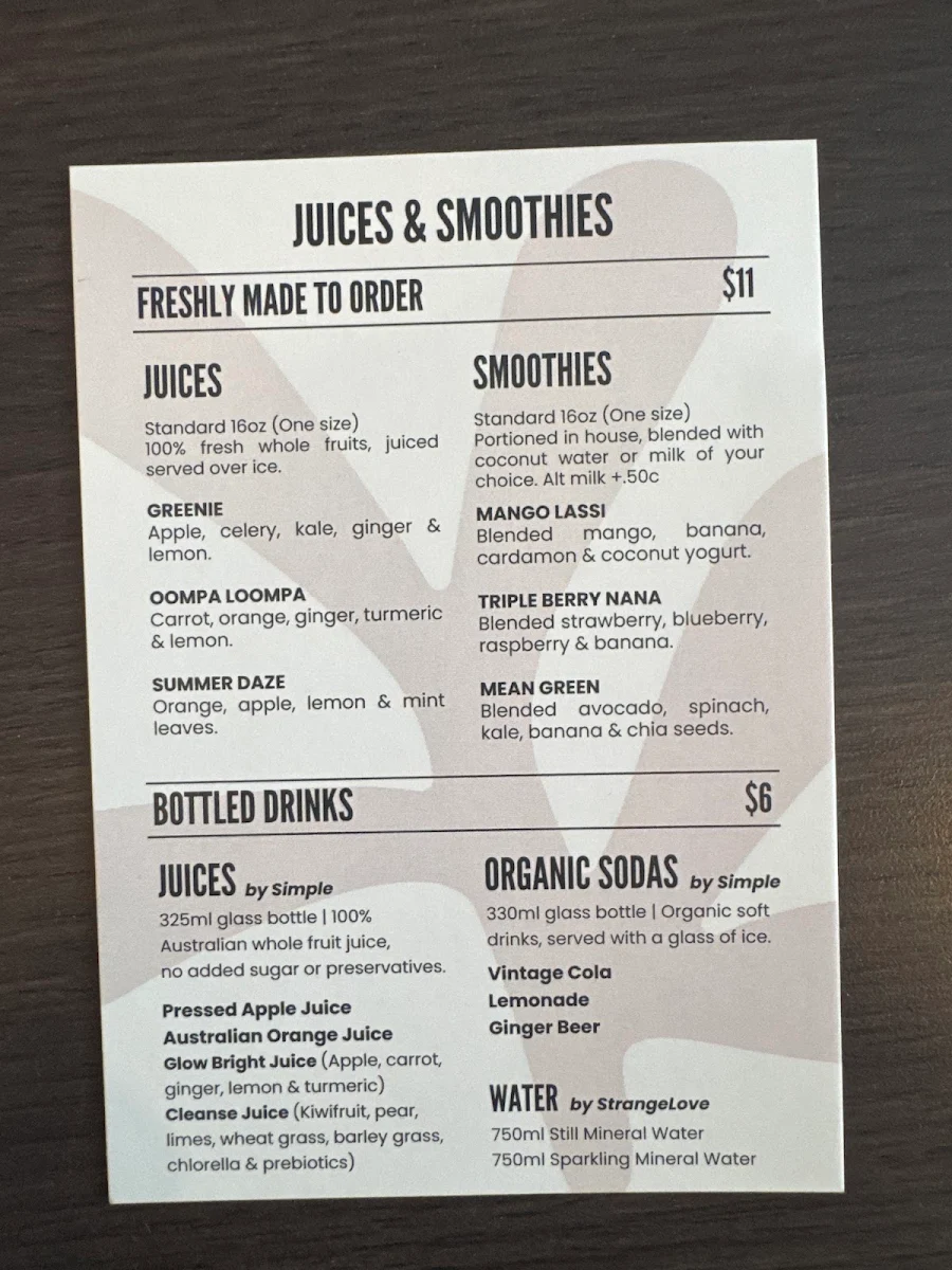Menu, Pancha South Brisbane
