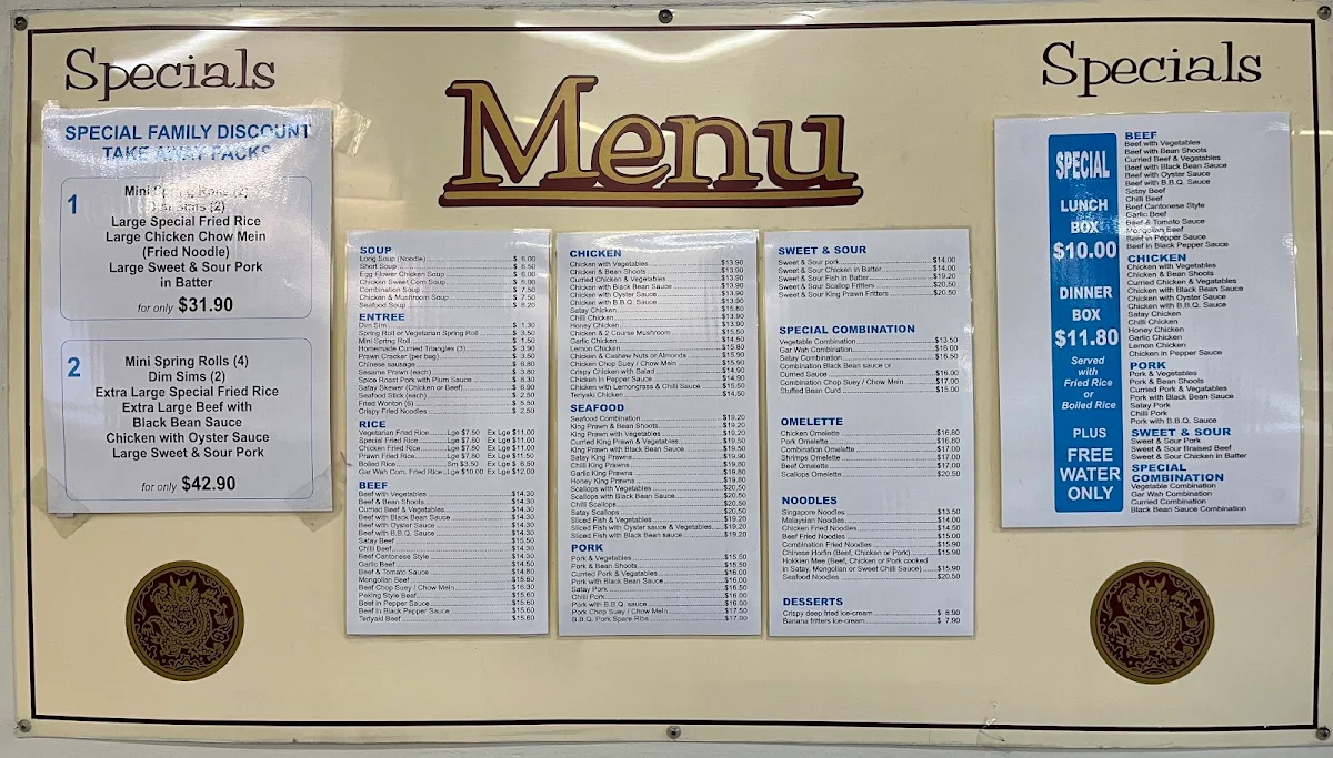 Menu, Garwah Chinese Cafe