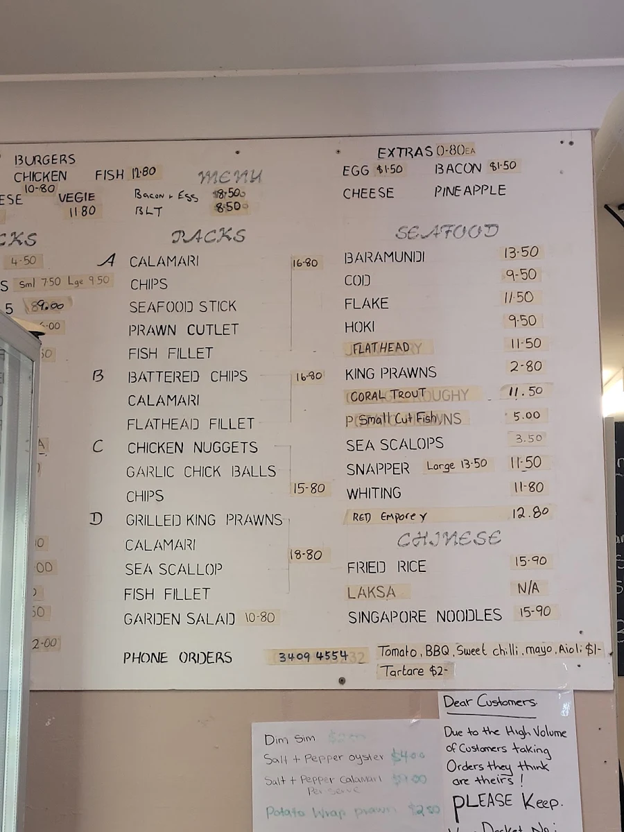 Menu, Macleay Island Takeaway
