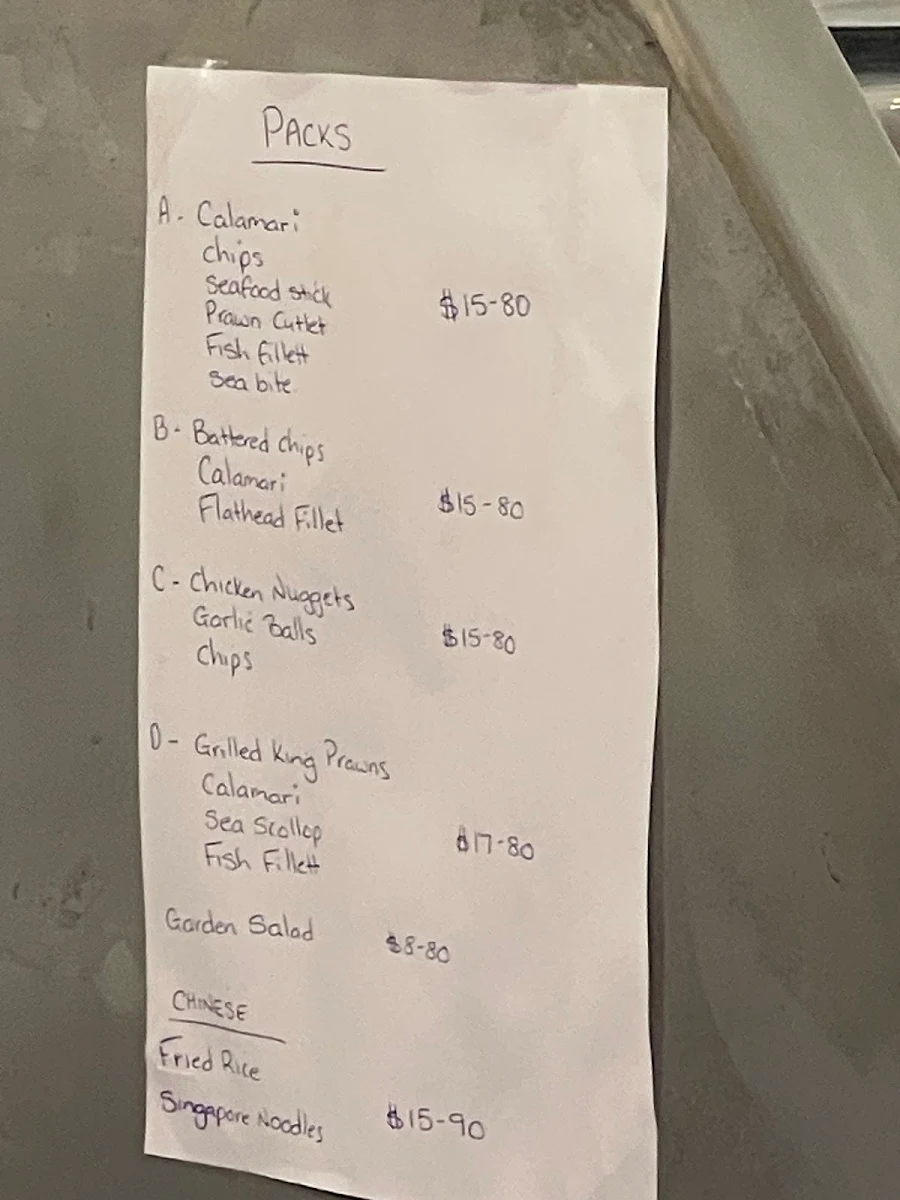 Menu, Macleay Island Takeaway