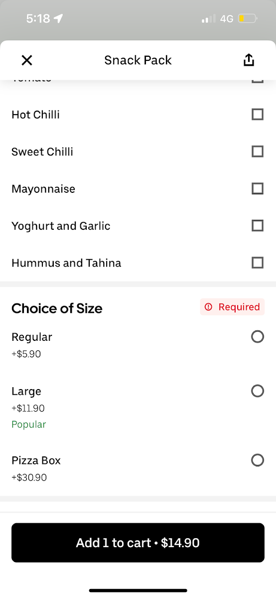 Menu, Mr Kebab