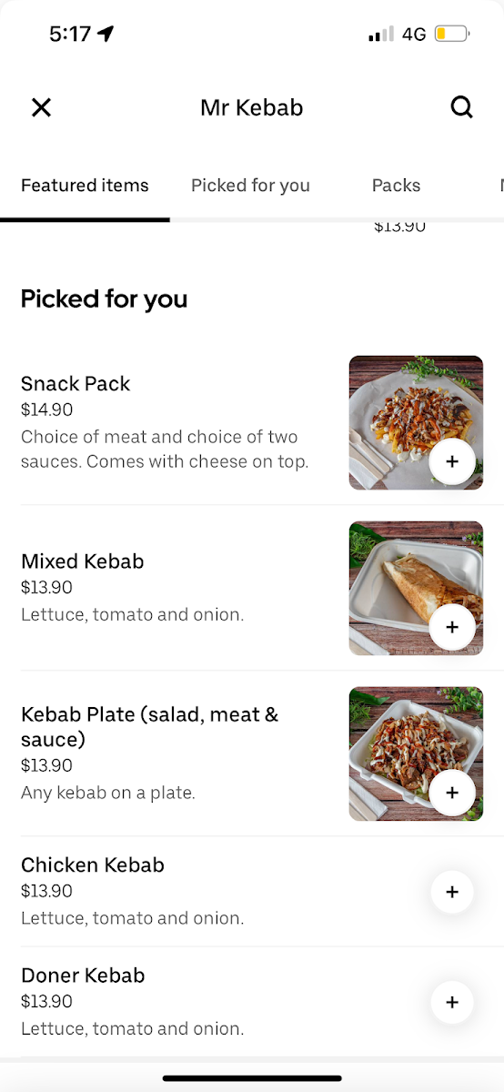 Menu, Mr Kebab