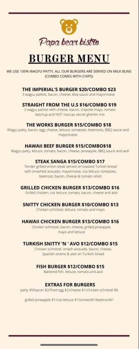 Menu, Imperial Hotel