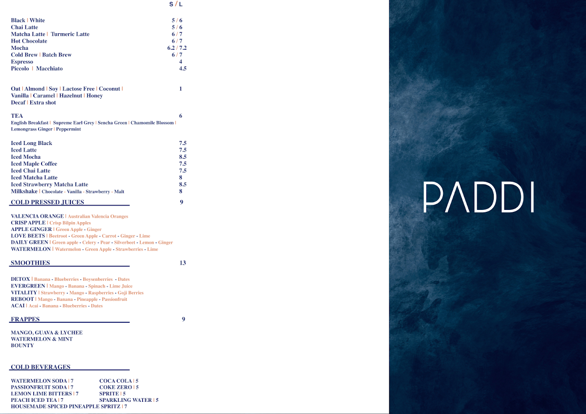 Menu, Paddi