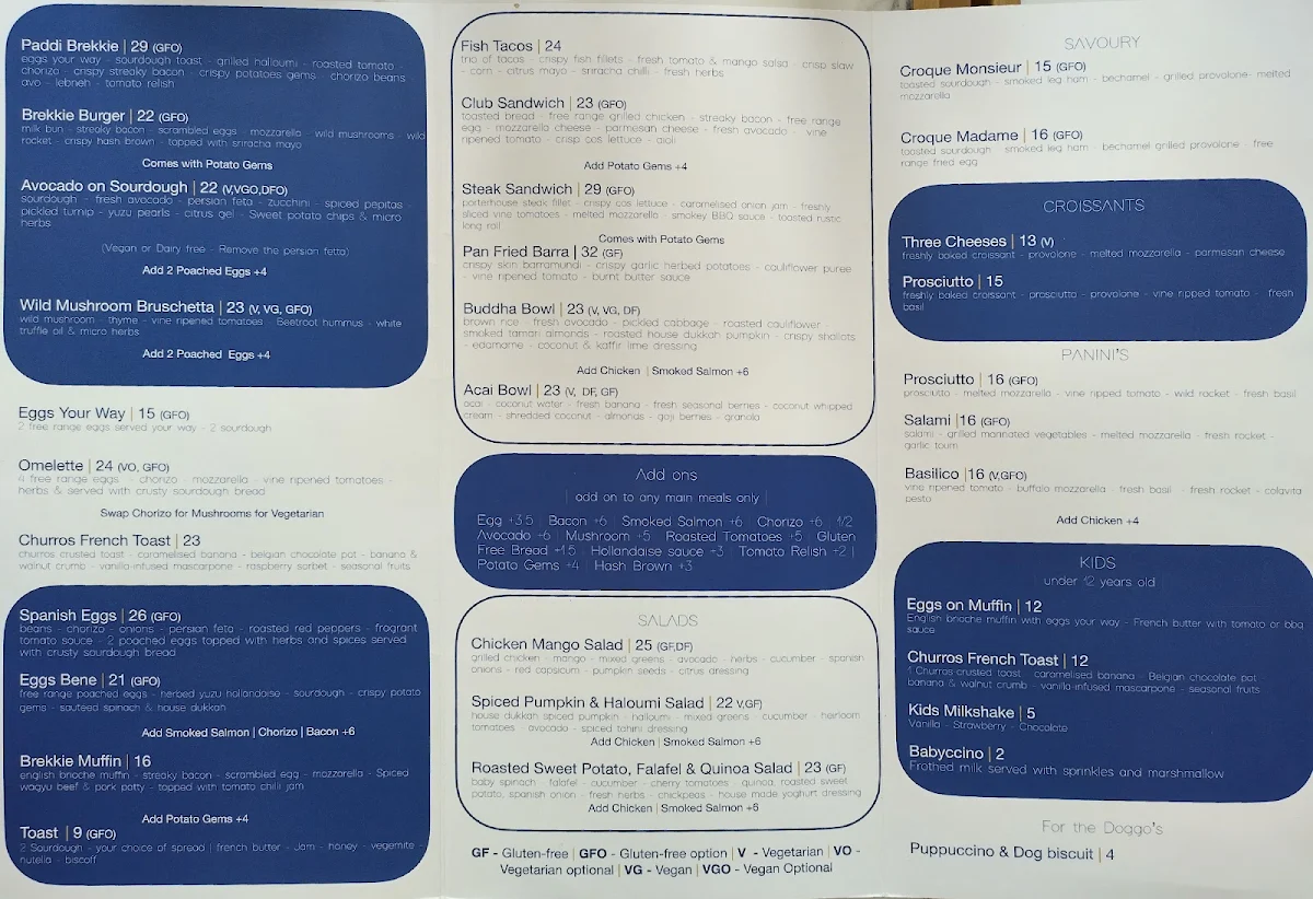Menu, Paddi