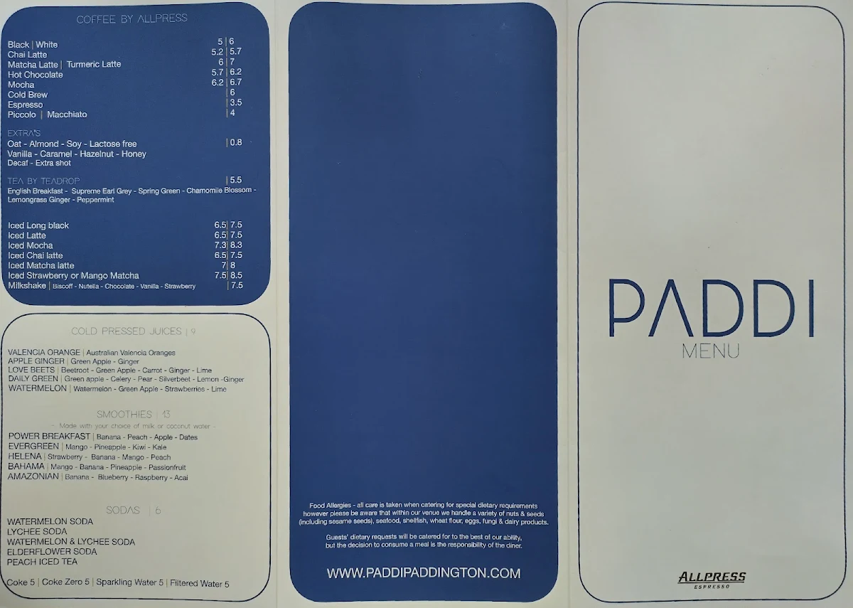 Menu, Paddi