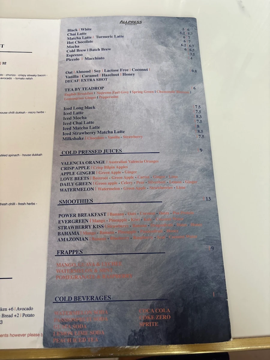 Menu, Paddi