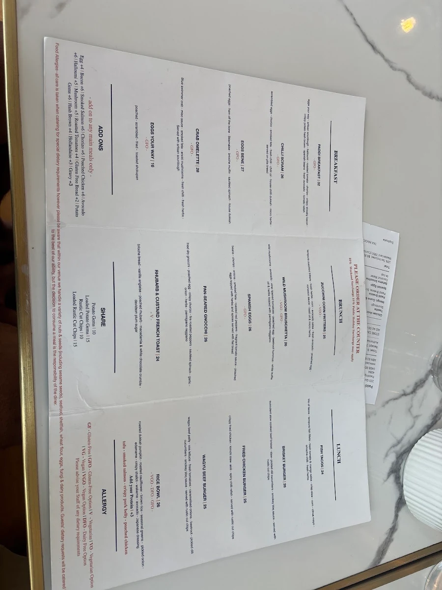 Menu, Paddi