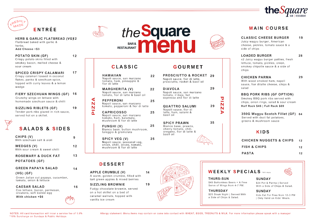Menu, Golf Square Sunshine
