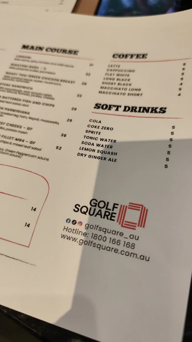 Menu, Golf Square Sunshine