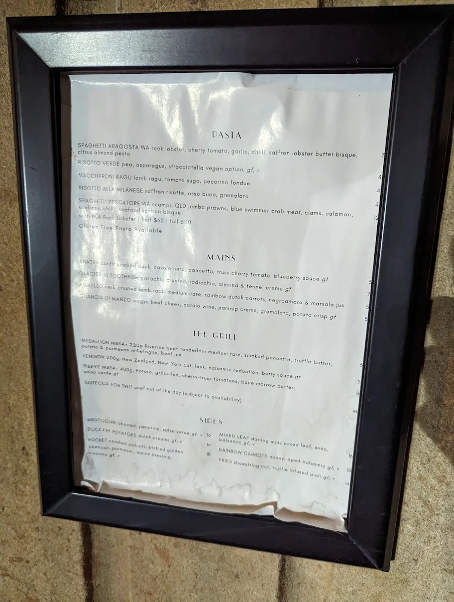 Menu, Antica Dining