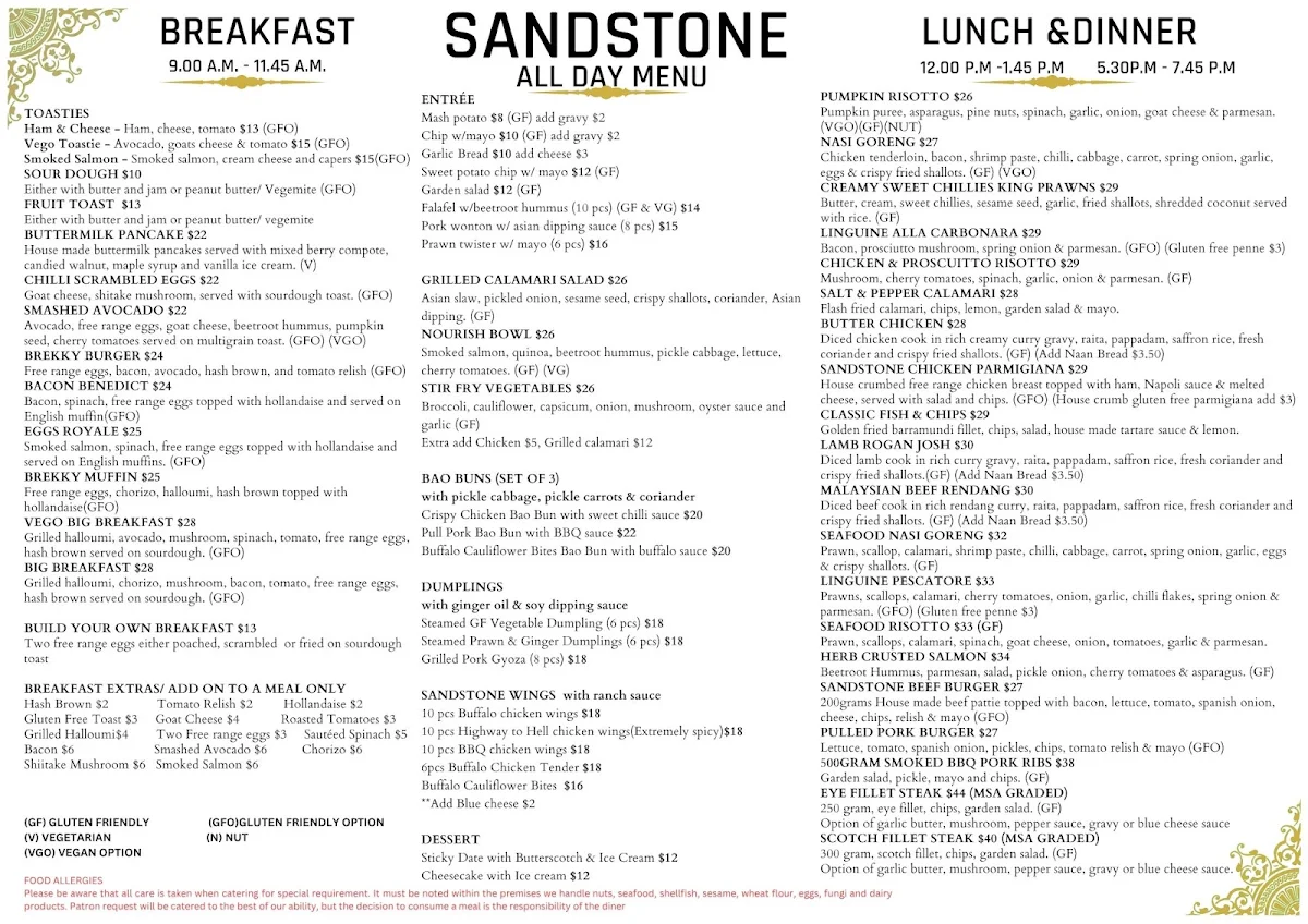 Menu, Sandstone & Co Cafe & Restaurant