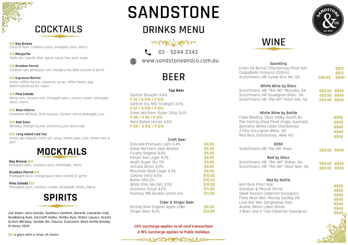 Menu, Sandstone & Co Cafe & Restaurant
