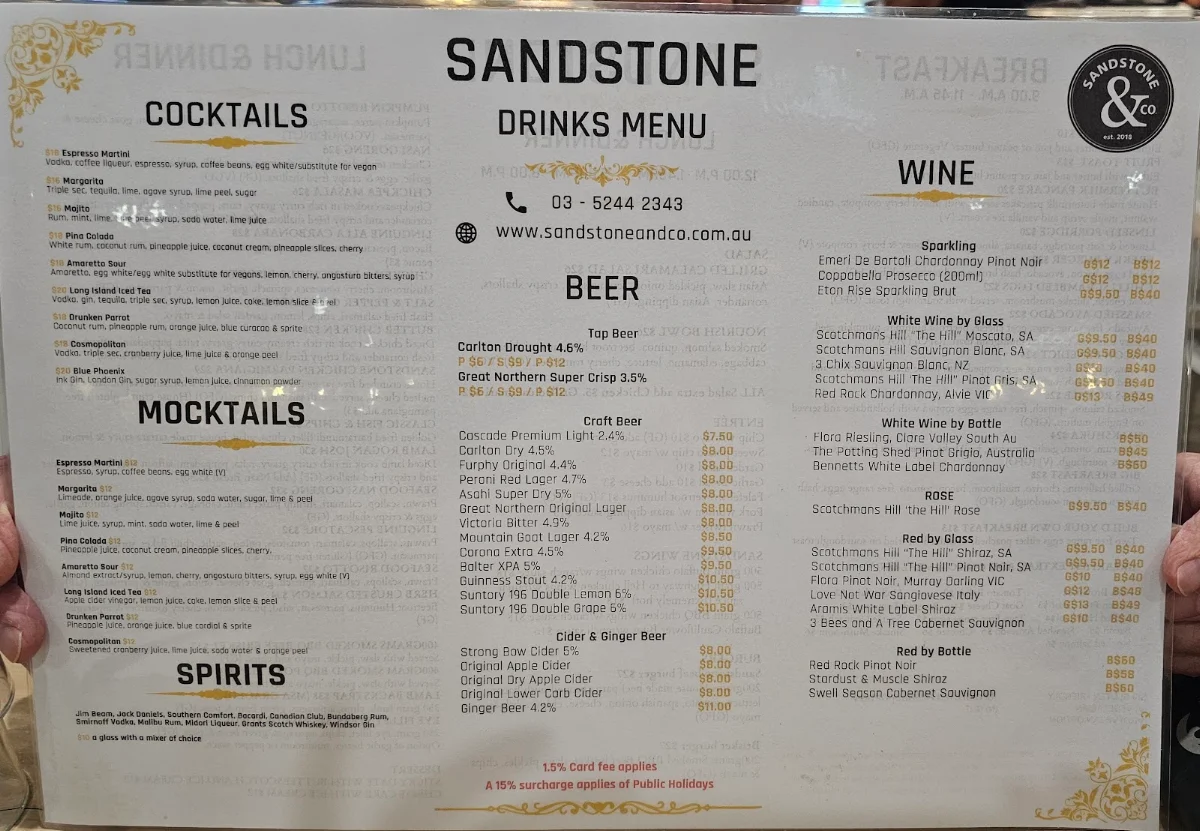 Menu, Sandstone & Co Cafe & Restaurant
