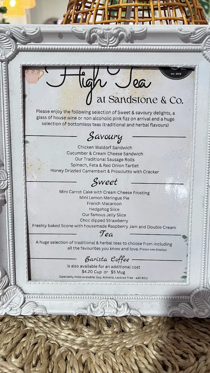 Menu, Sandstone & Co Cafe & Restaurant