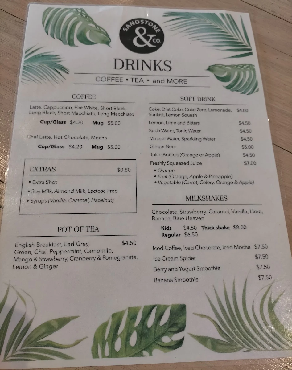 Menu, Sandstone & Co Cafe & Restaurant