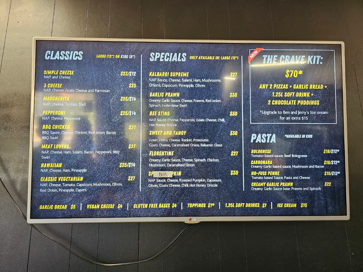 Menu, Kalbarri Pizza & Pasta