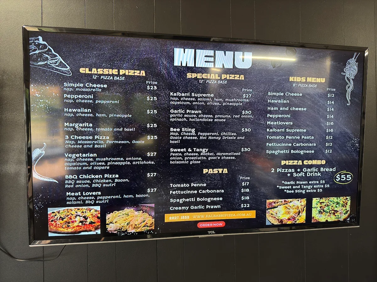 Menu, Kalbarri Pizza & Pasta