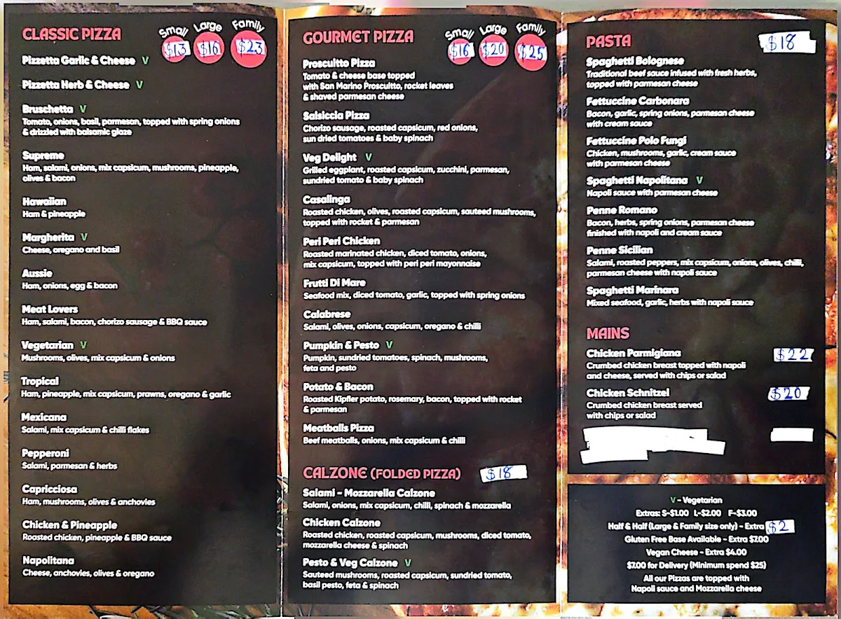 Menu, Pizzalicious