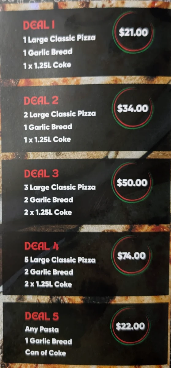 Menu, Pizzalicious