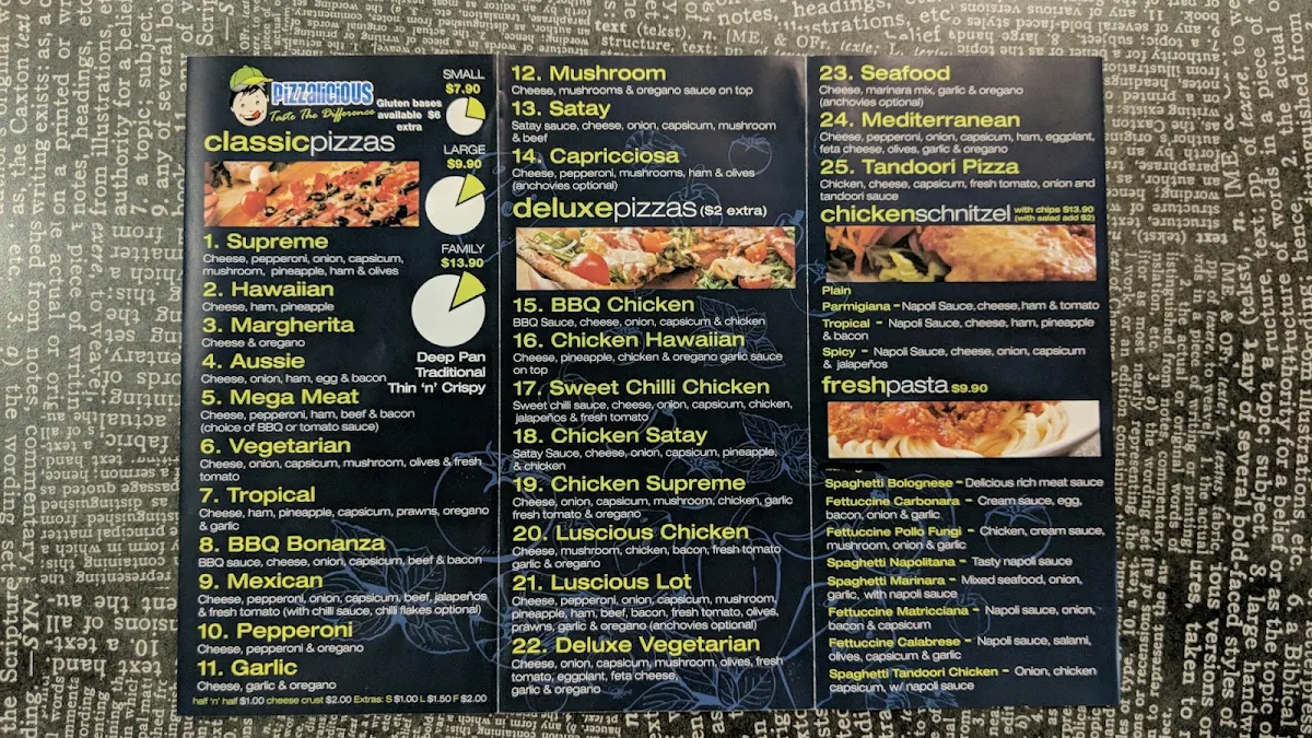 Menu, Pizzalicious