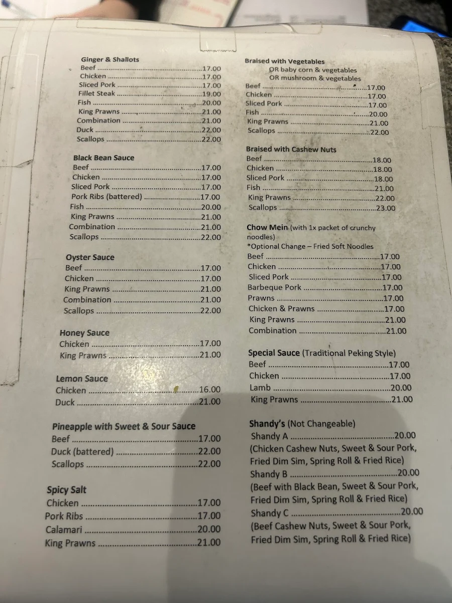 Menu, China King Restaurant