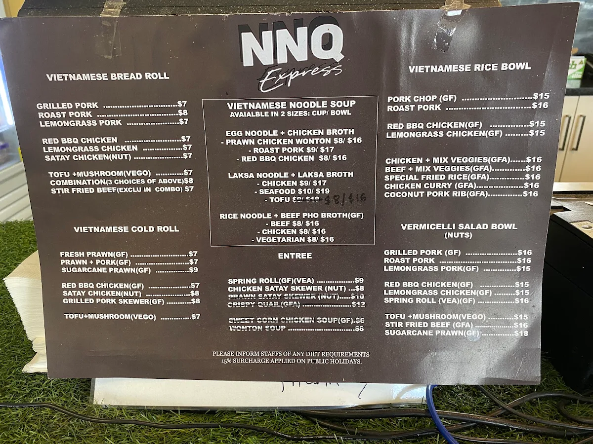 Menu, NNQ Express