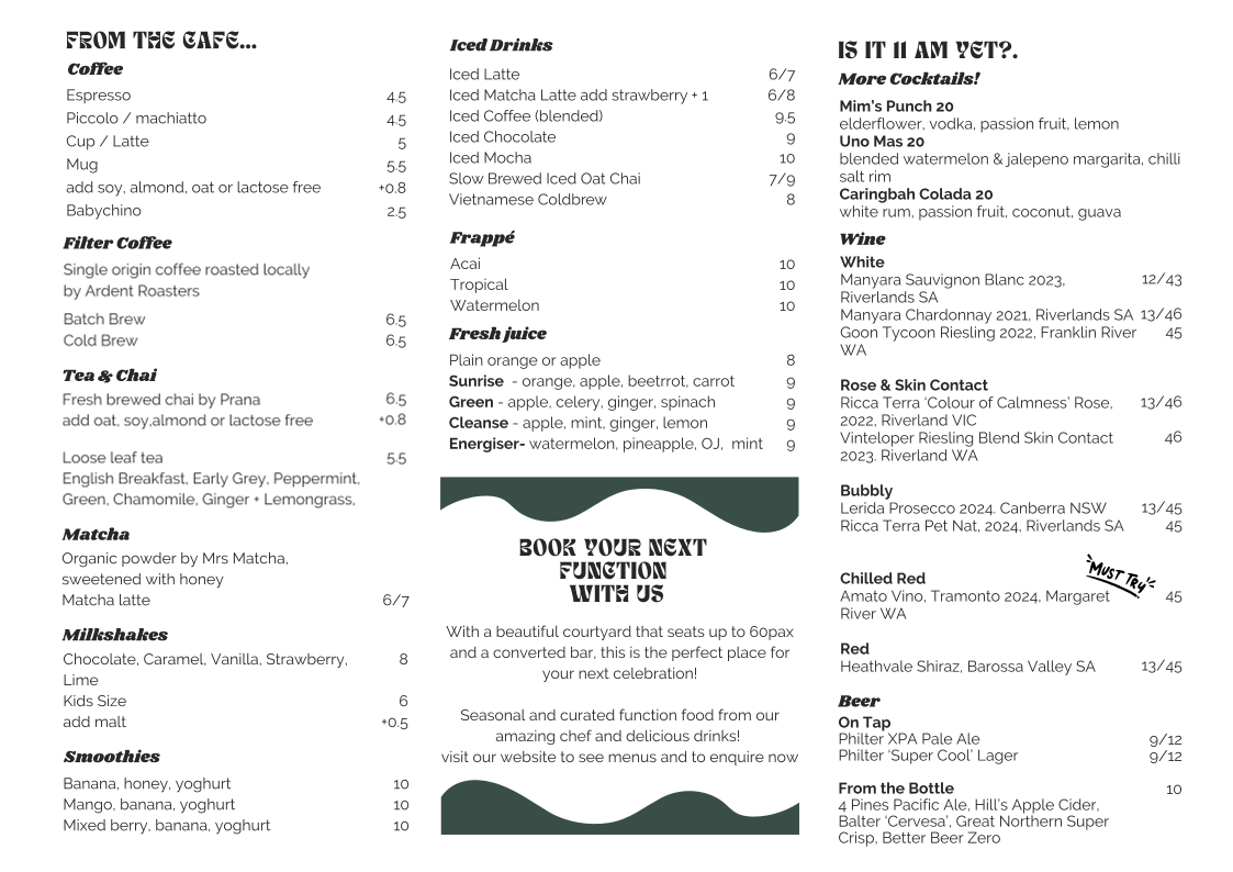 Menu, The Laneway