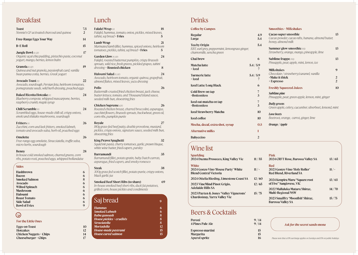Menu, Charlotte Cafe Forestville