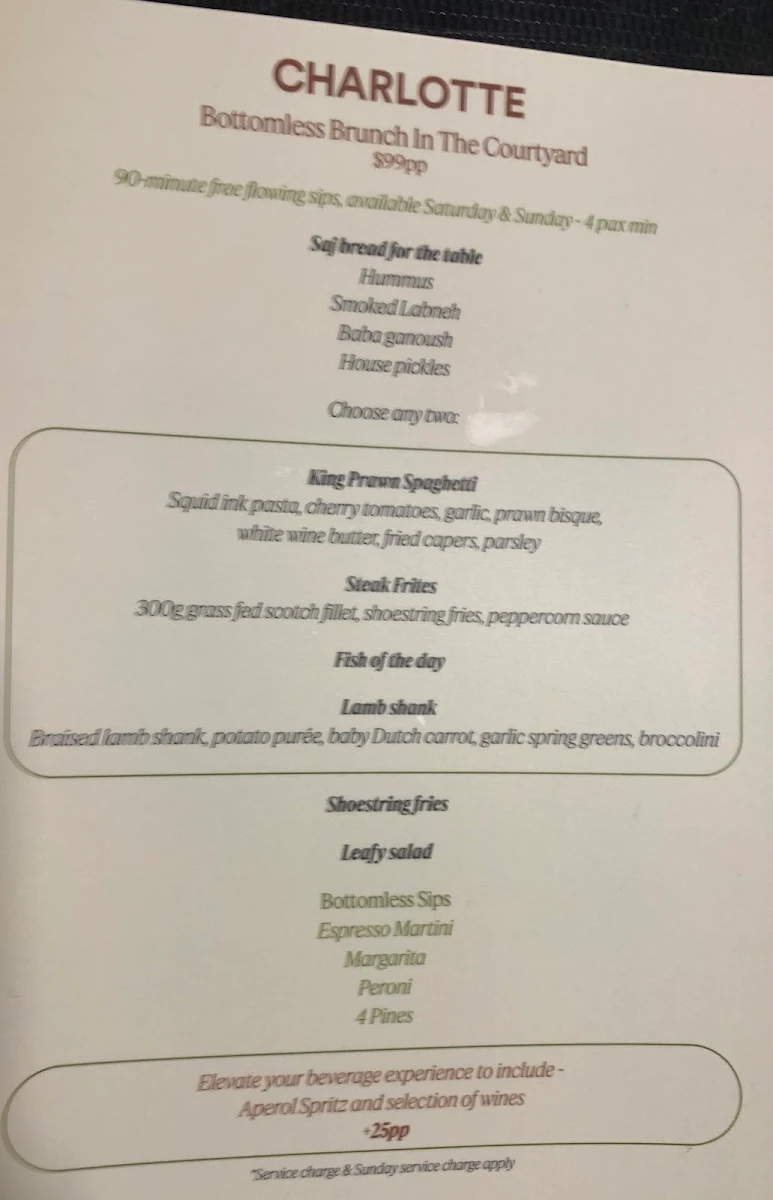 Menu, Charlotte Cafe Forestville