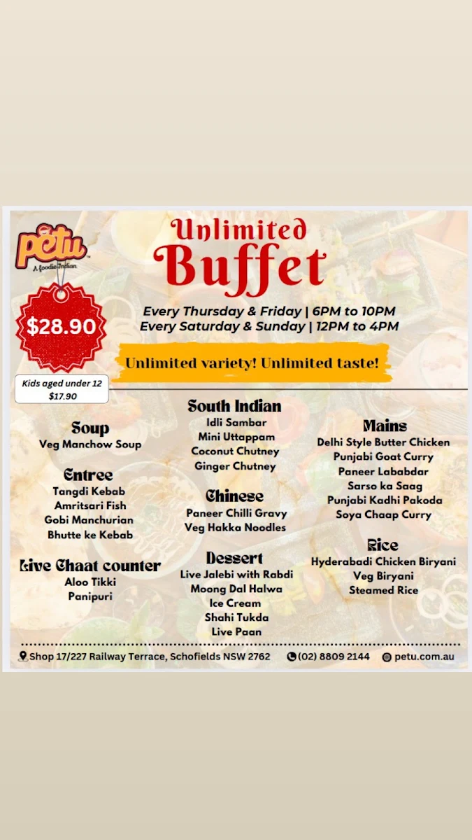 Menu, Petu Schofields