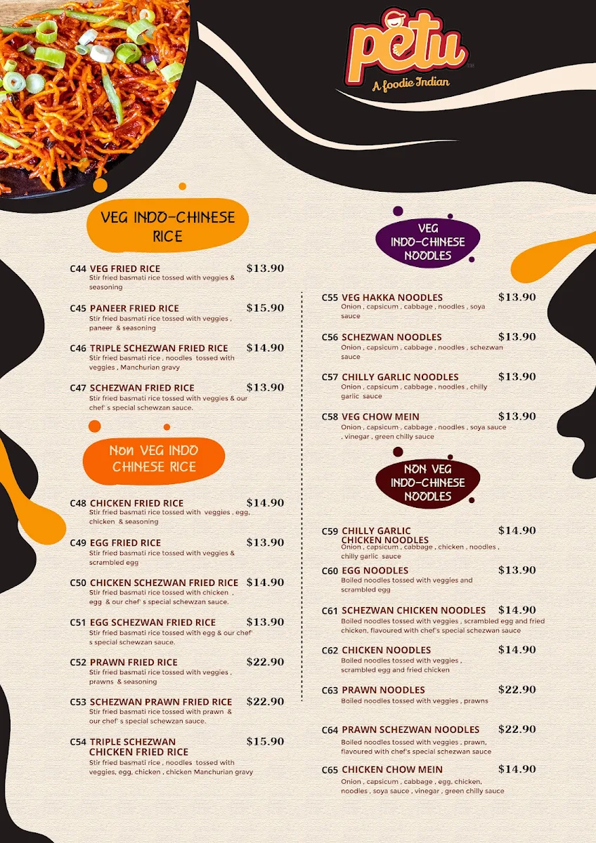 Menu, Petu Schofields