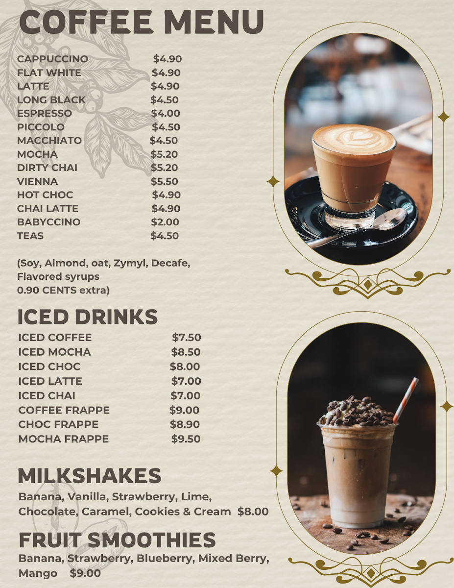 Menu, Q3 Coffee Lounge