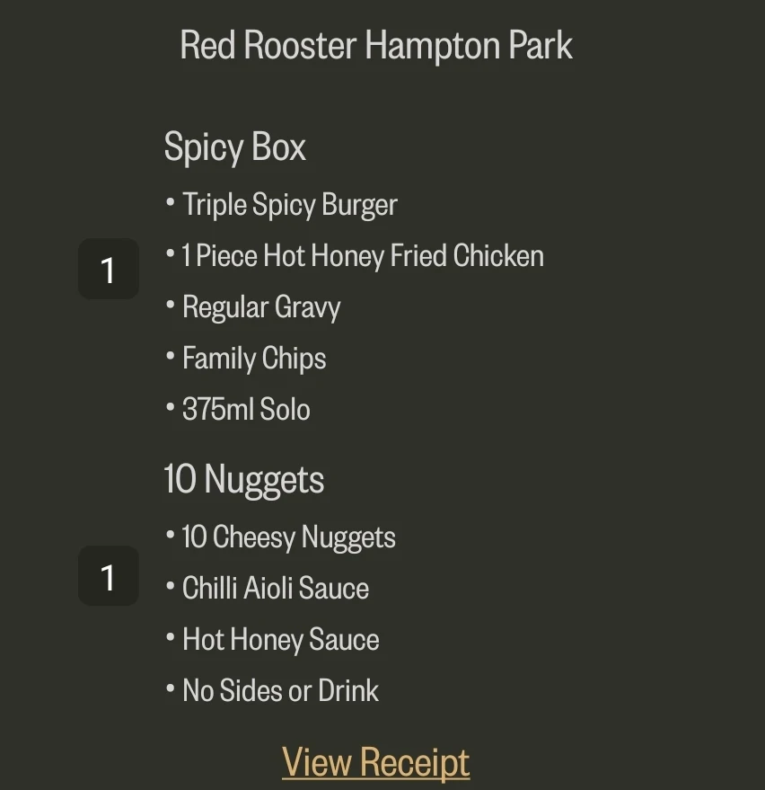 Menu, Red Rooster Hampton Park