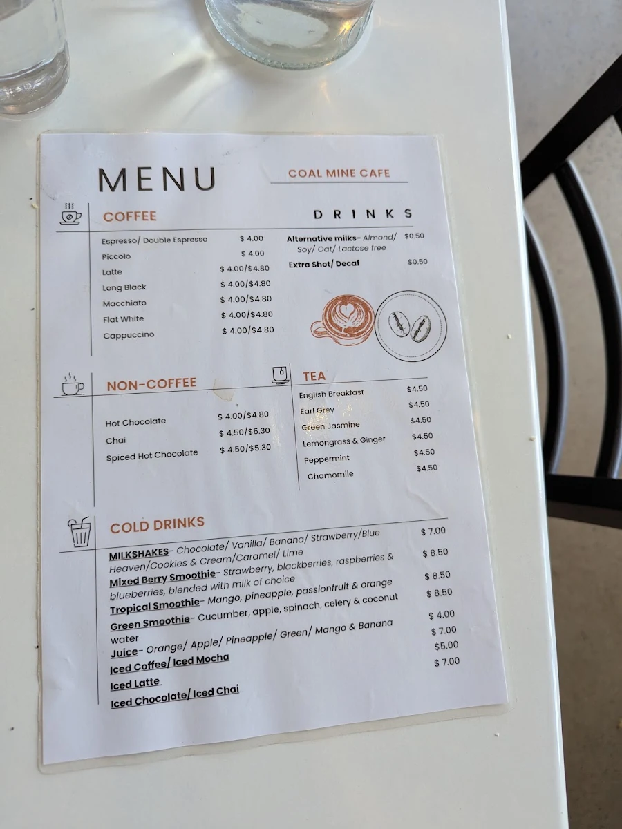 Menu, Wonthaggi state coal mine cafe