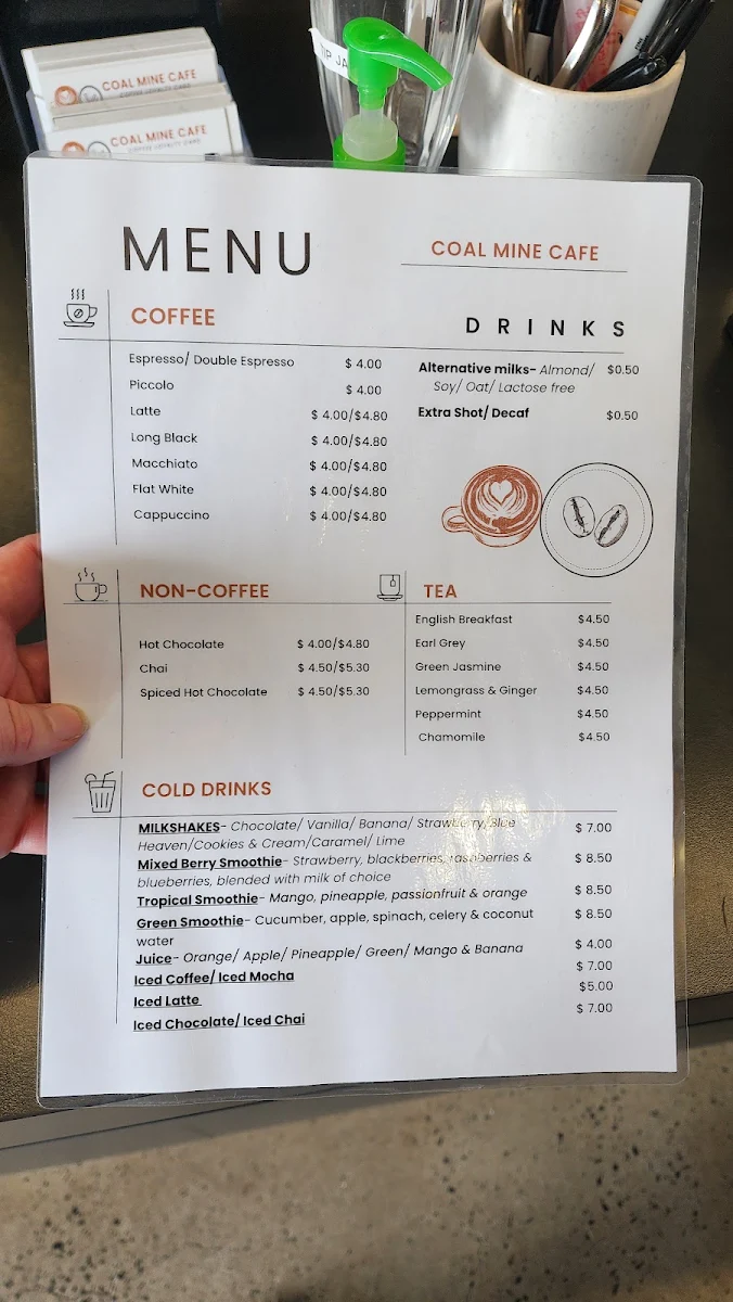 Menu, Wonthaggi state coal mine cafe