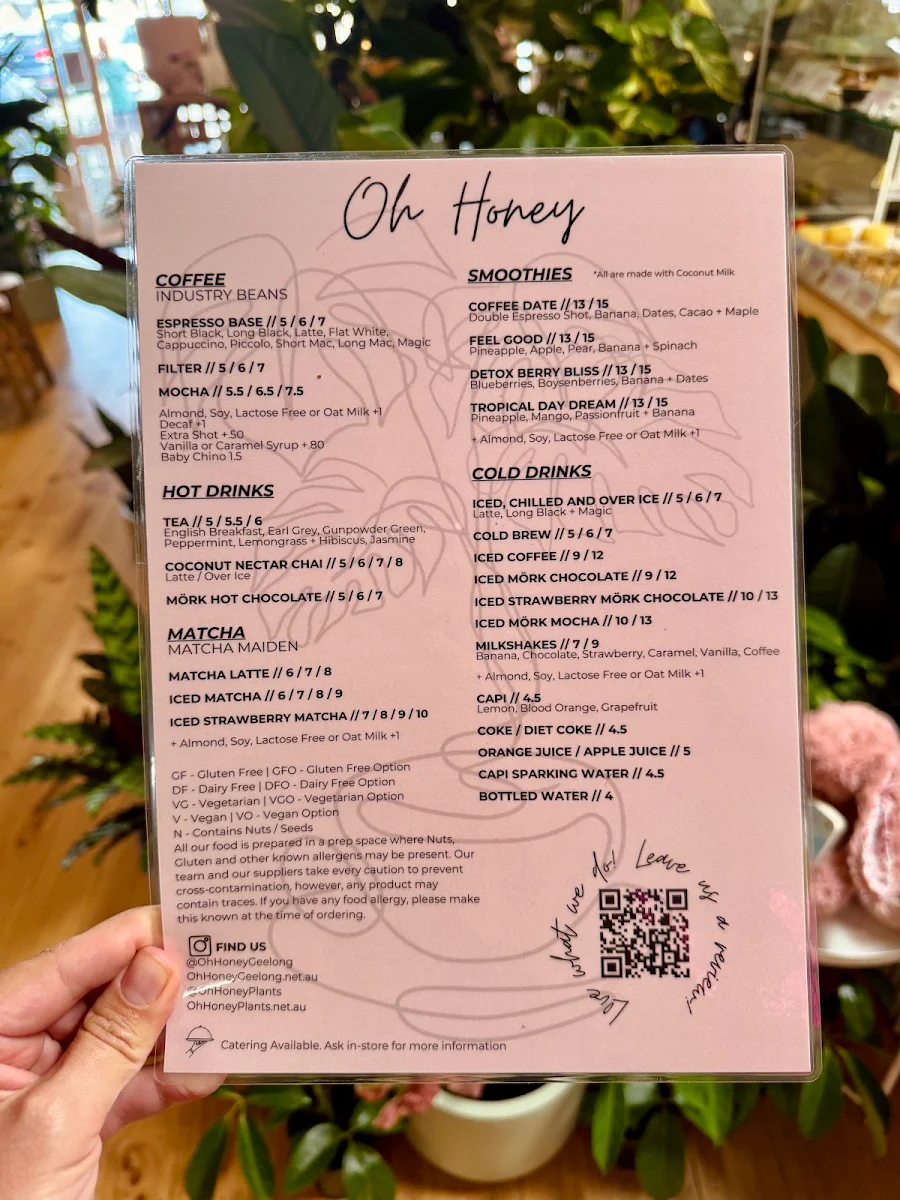 Menu, Oh Honey
