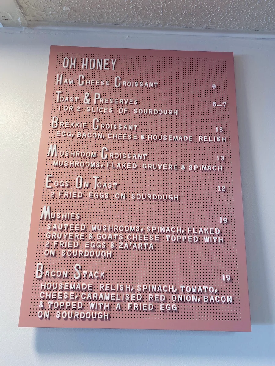 Menu, Oh Honey