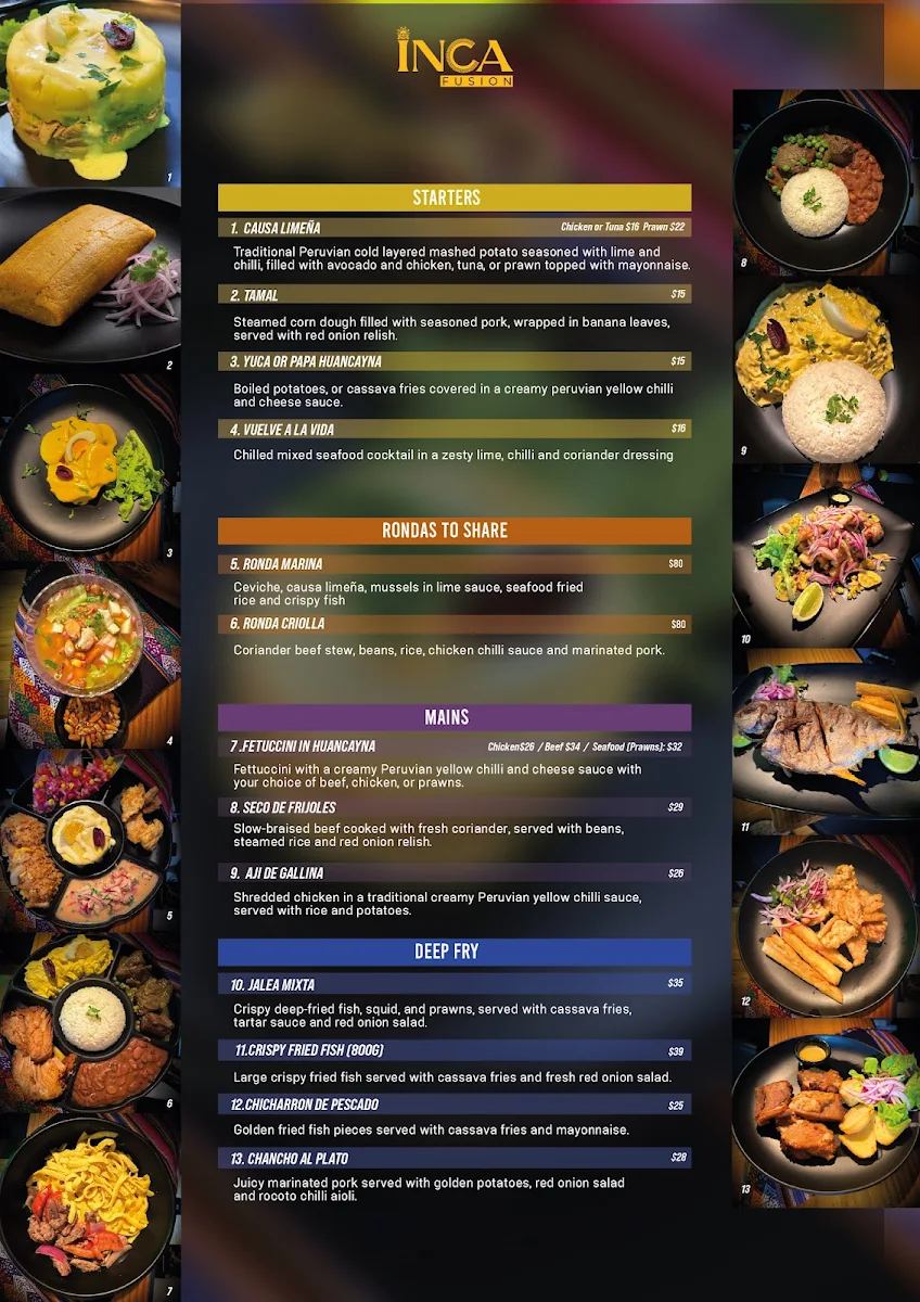 Menu, Inca Fusion - Peruvian & Latin Food | Gold Coast