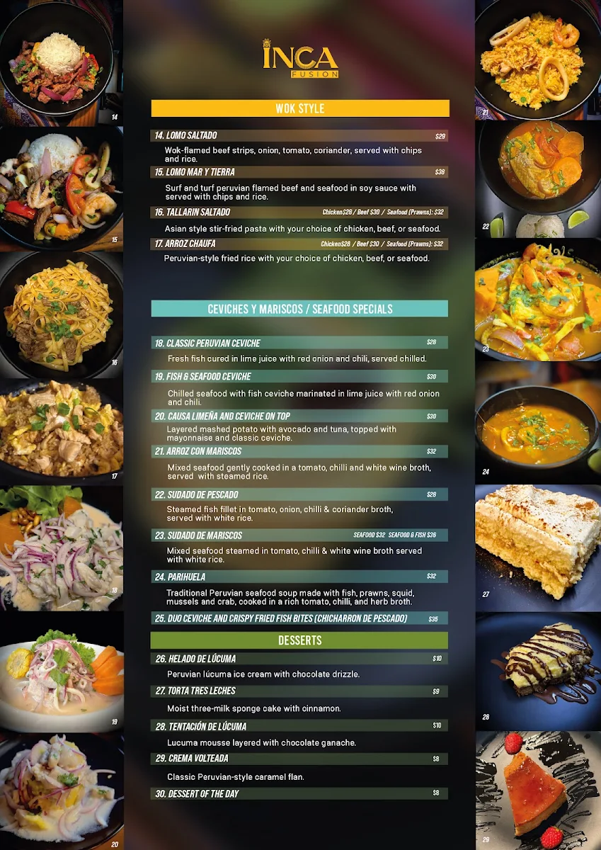 Menu, Inca Fusion - Peruvian & Latin Food | Gold Coast