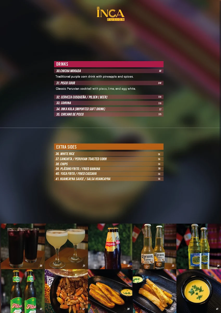 Menu, Inca Fusion - Peruvian & Latin Food | Gold Coast