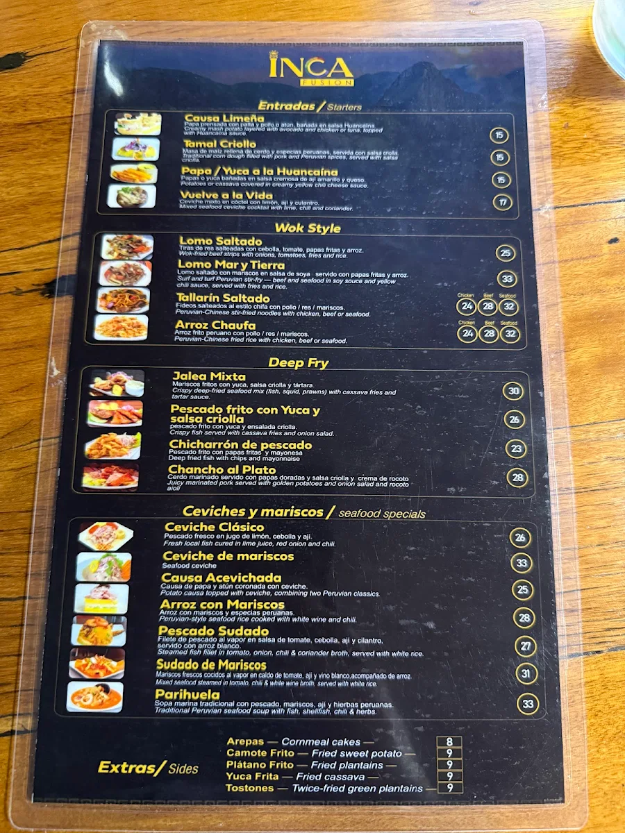 Menu, Inca Fusion - Peruvian & Latin Food | Gold Coast
